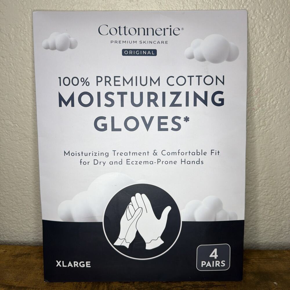 Cottonnerie Moisturizing Gloves XL 4 Pairs 100% Cotton Reusable Washable